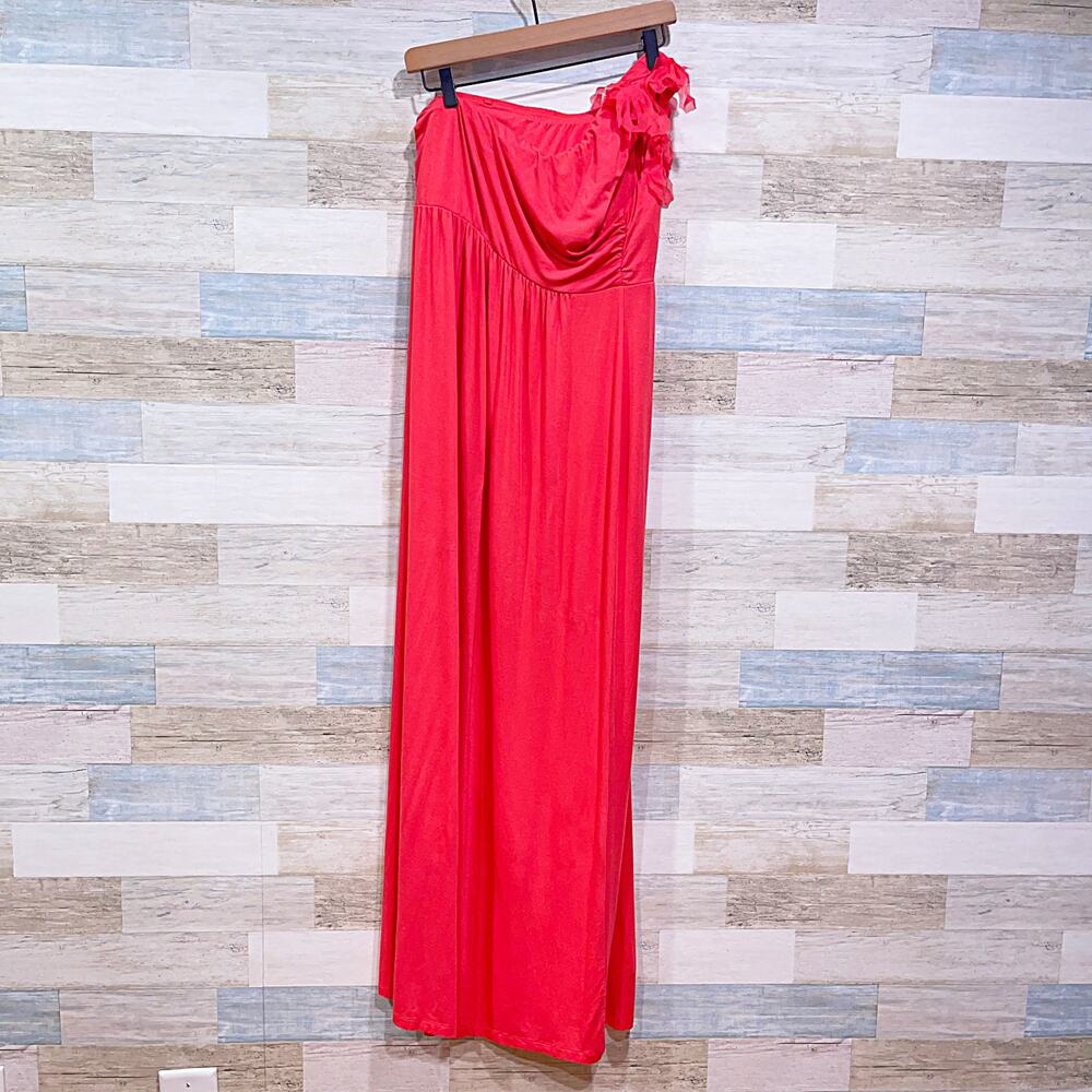 Soma Ruffle One Shoulder Maxi Jersey Dress Pink Sleeveless Stretch Womens Large